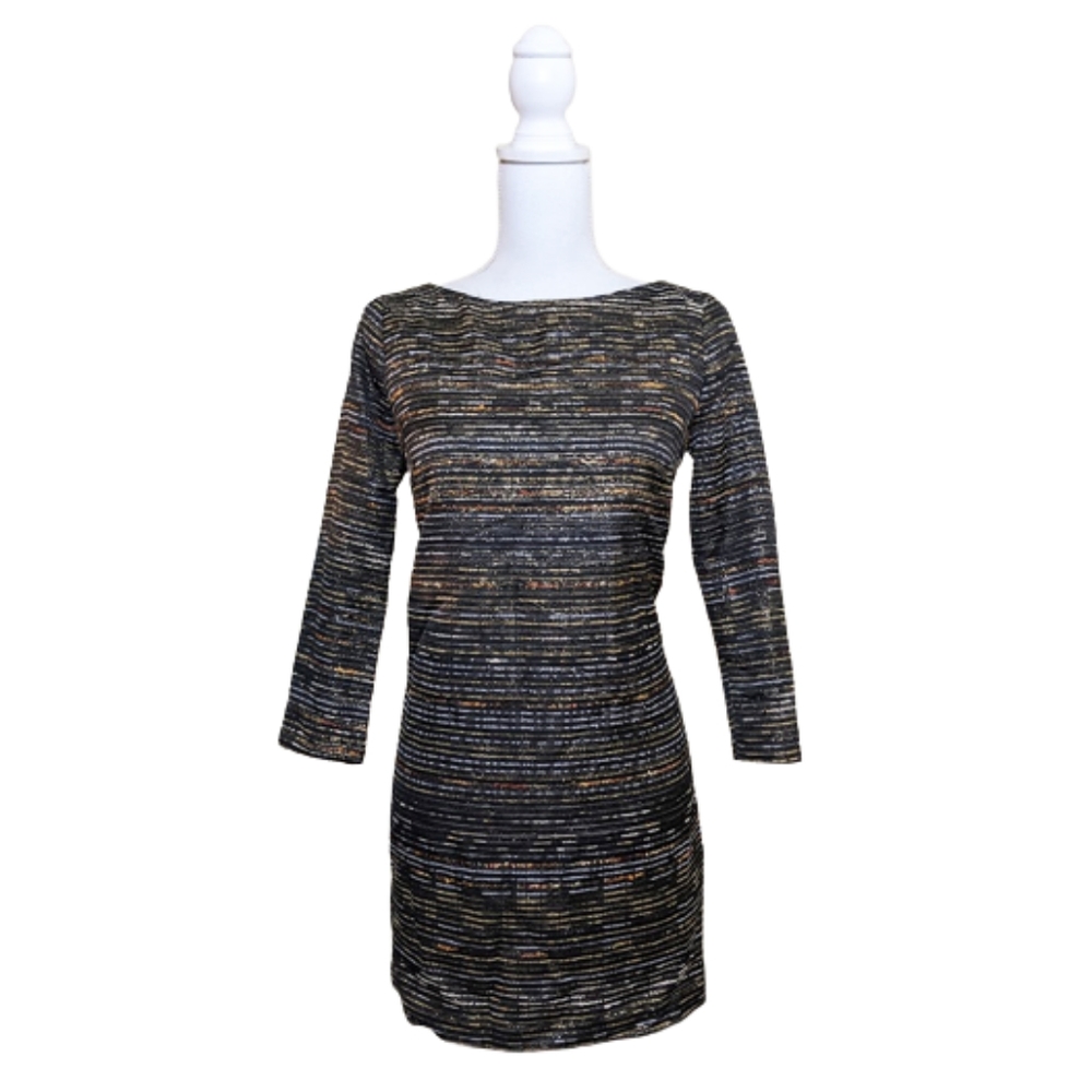 SHOSHANNA Glam Black Bouclé/Metallic Shimmer Dress